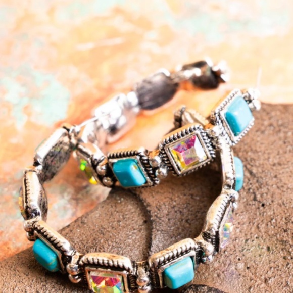 Canon City Turquoise & Iridescent Crystal Hoop Earrings - Picture 1 of 1